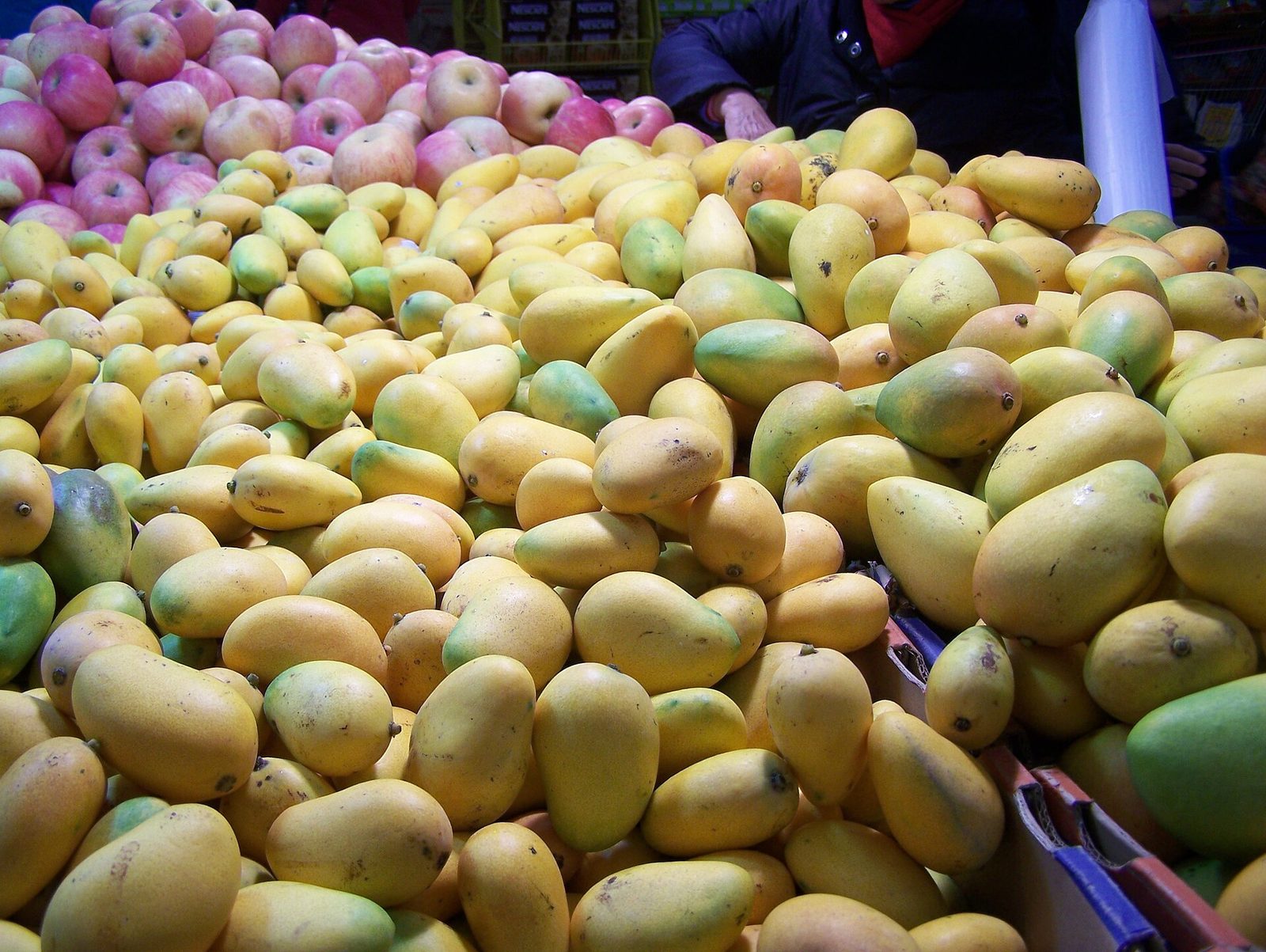 Étal de mangues fraîches au marché, export de mangues et fruits tropicaux du Cameroun
